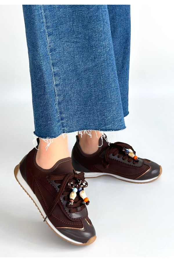 Riaf Brown Leather Lace-up Sneakers