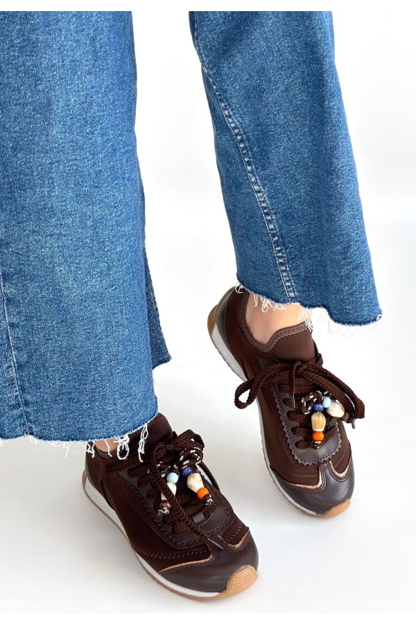 Riaf Brown Leather Lace-up Sneakers