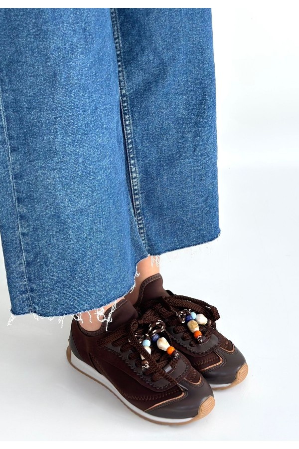 Riaf Brown Leather Lace-up Sneakers
