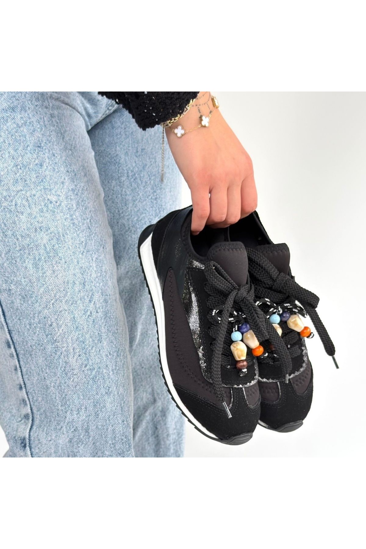 Riaf Black Leather Lace-up Sneakers detay görseli