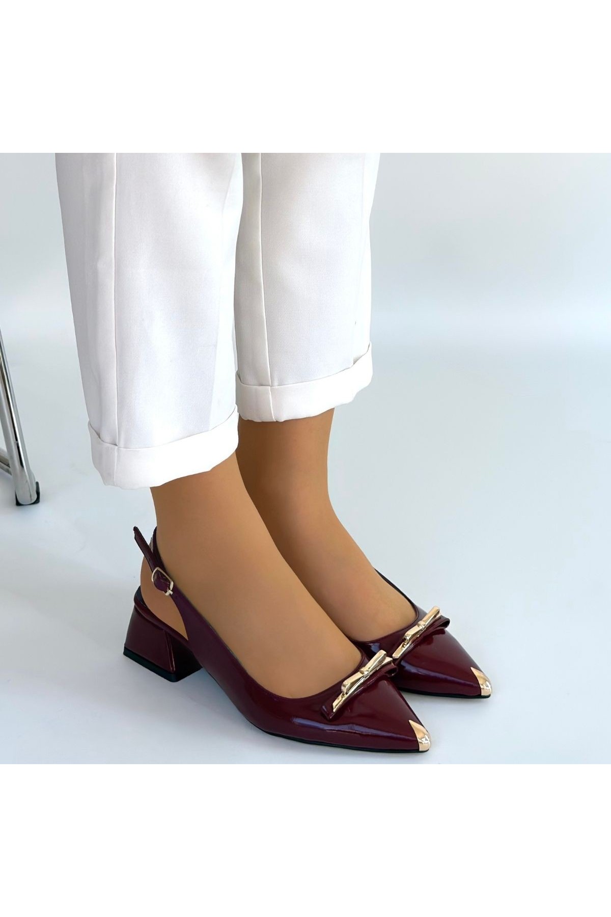 Ricky Burgundy Patent Leather High Heels detay görseli
