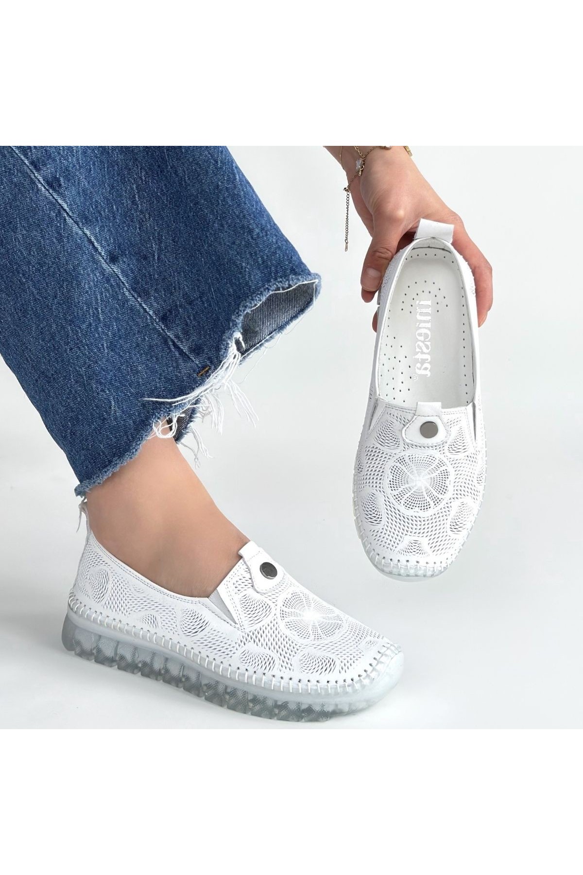 Rinna White Leather Sneakers detay görseli