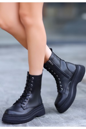 حذاء روكسان أسود من الجلد برباط