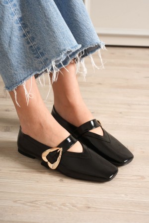 Signa Siyah Cilt Babet Ayakkabı