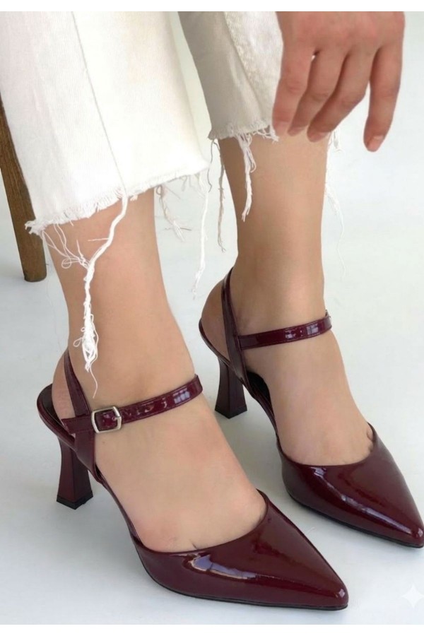 Suden Burgundy Patent Leather High-Heeled Shoes