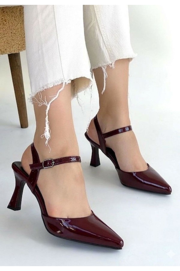 Suden Burgundy Patent Leather High-Heeled Shoes