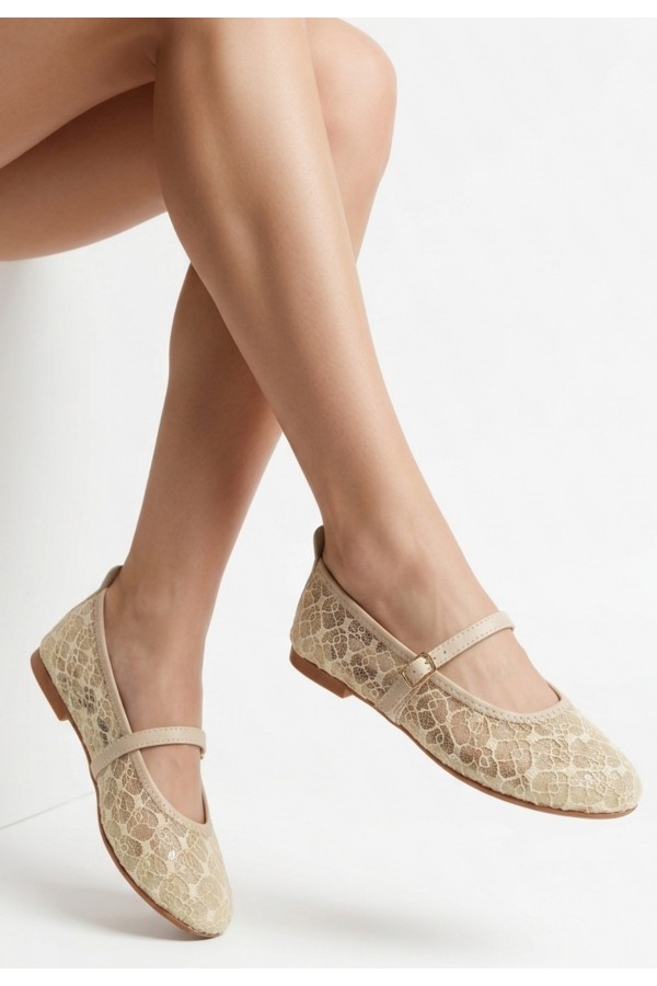 Tinwa Beige Tulle Ballet Flats
