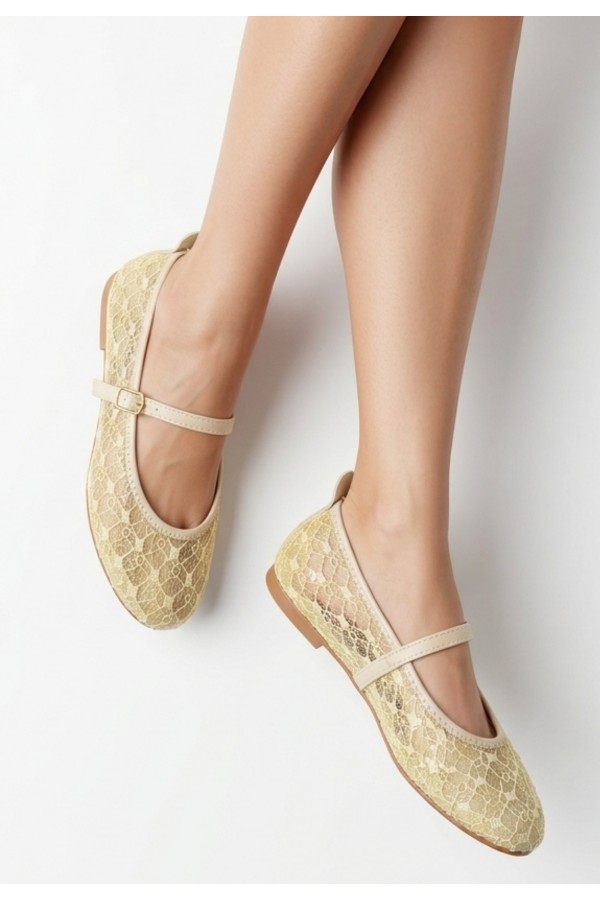 Tinwa Beige Tulle Ballet Flats