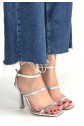 Umira Silver Patent Leather High-Heeled Ankle Strap Shoes