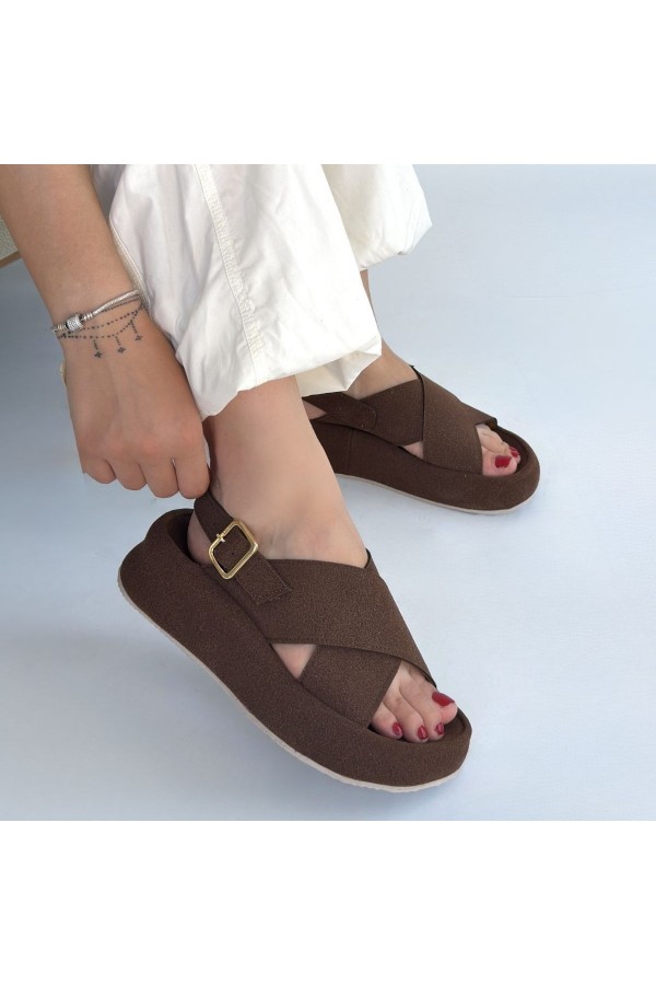 Usra Brown Leather Powder Buckle Sandals