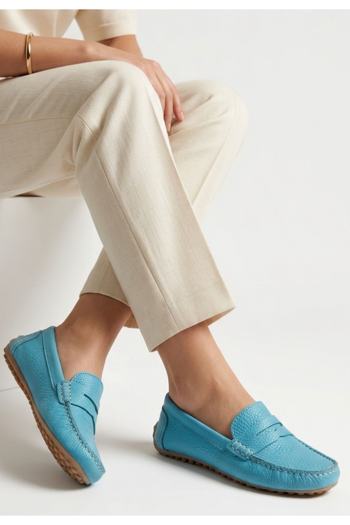 Varli Blue Genuine Leather Ballet Flats
