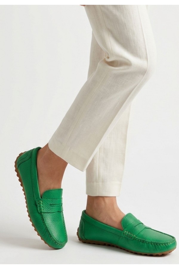 Varli Green Genuine Leather Ballet Flats