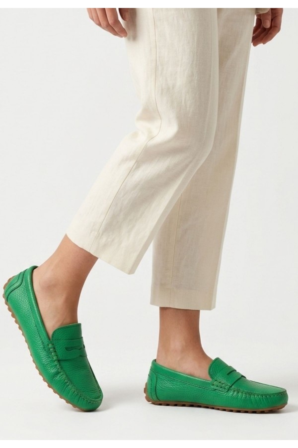 Varli Green Genuine Leather Ballet Flats