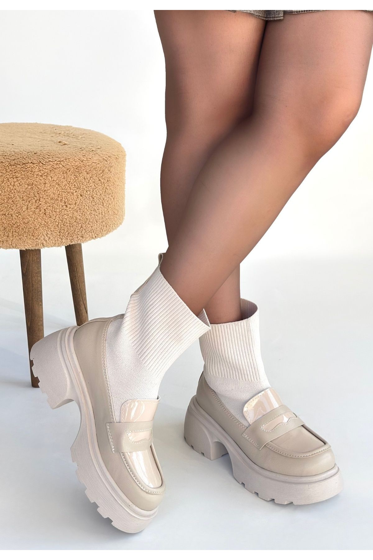 Wanye Beige Leather Stretch Boots