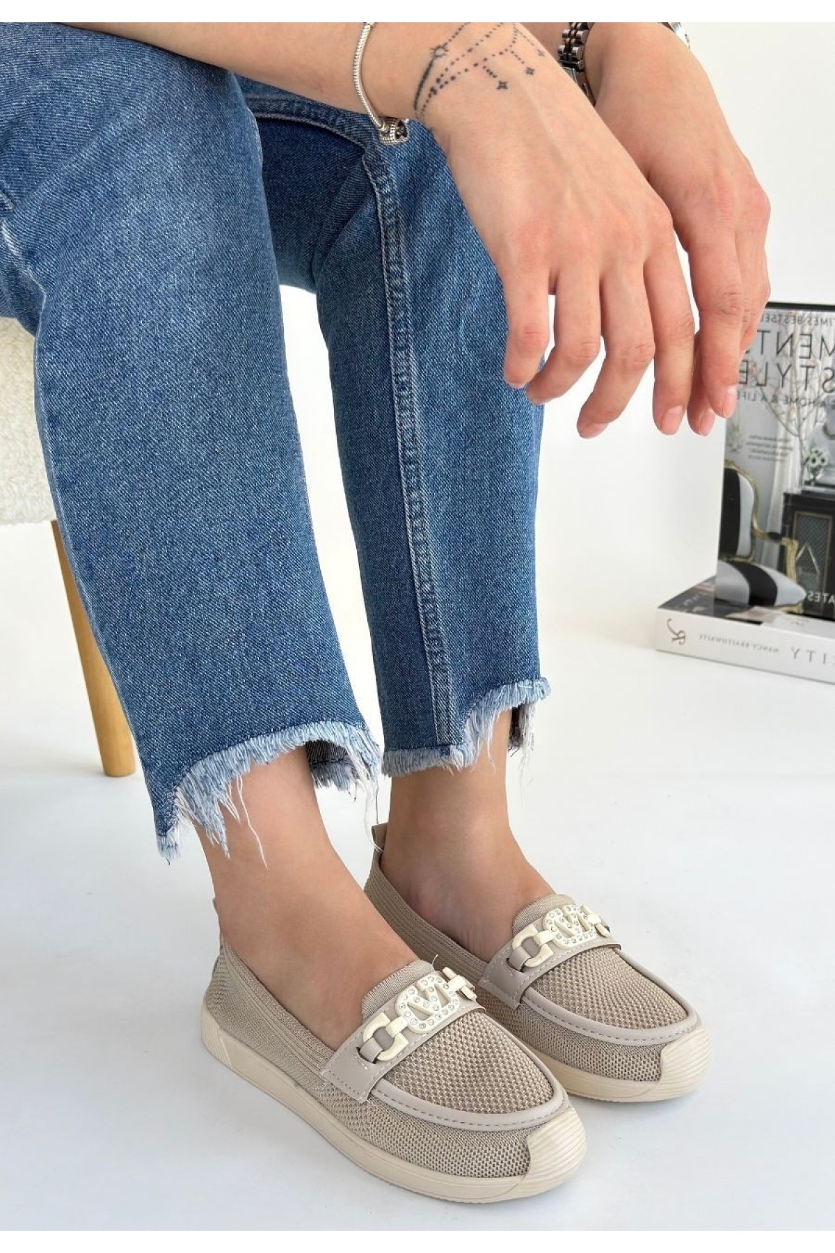 Wata Beige Knitwear Ballet Shoes