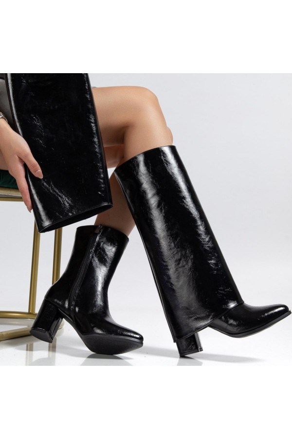 Wila Black Glossy Heeled Detachable Boots