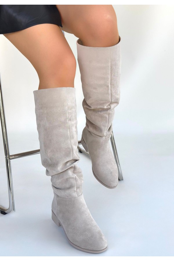 Winda Beige Suede Bellows Boots