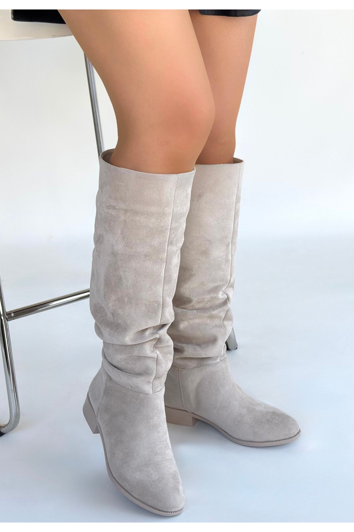 Winda Beige Suede Bellows Boots