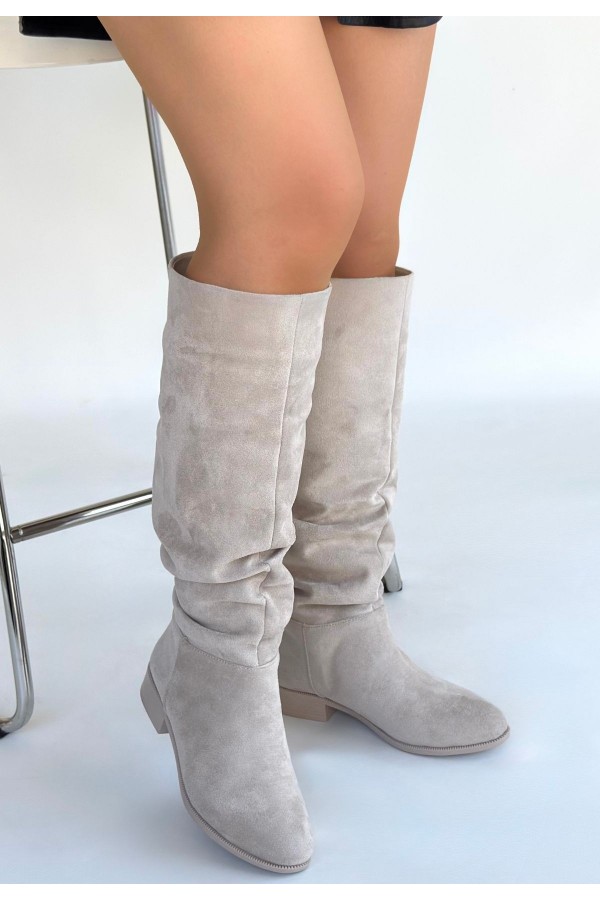 Winda Beige Suede Bellows Boots