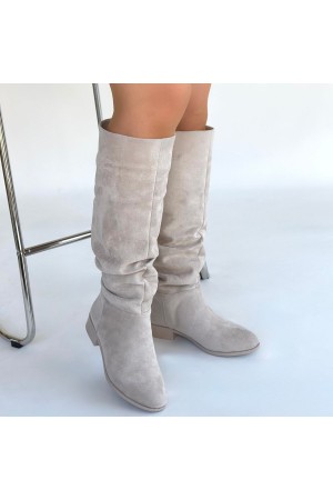 Winda Bej Süet Körüklü Çizme