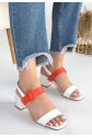 Year White Leather White High-Heeled Shoes with Orange Details