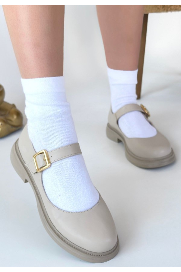Yokox Beige Leather Oxford Shoes