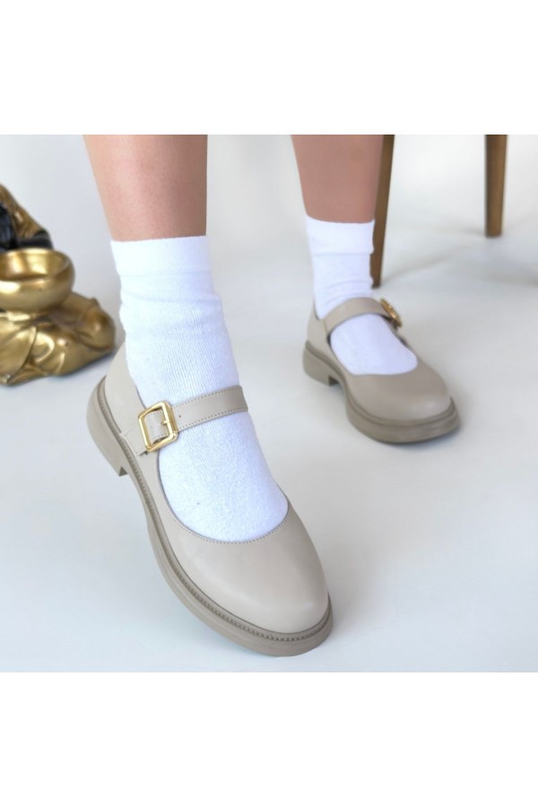 Yokox Beige Leather Oxford Shoes