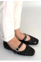 Zaty Black Suede Black Sequin Ballet Flats