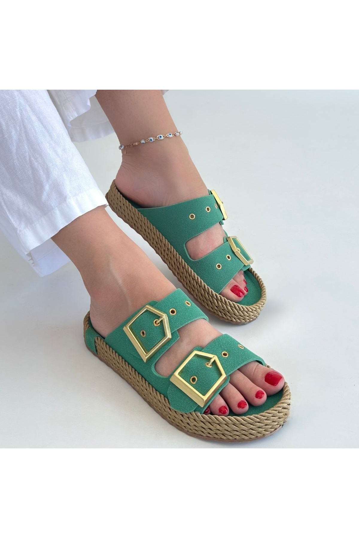 Ices Green Nubuck Slippers detay görseli