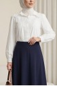 Poplin Shirt Blouse with Pleated Front Detail -White