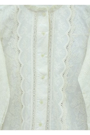 Brode İşlemeli Vintage Gömlek Bluz -Bej