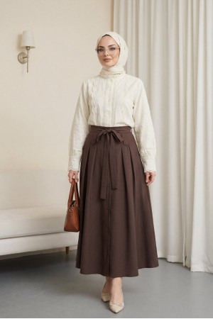 Brode İşlemeli Vintage Gömlek Bluz -Bej