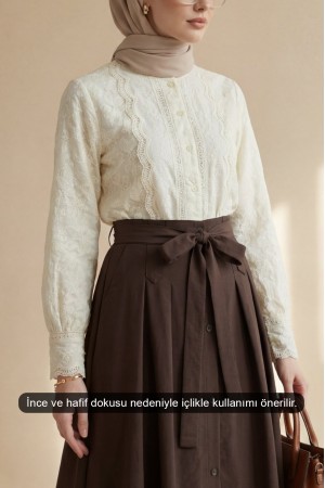 بلوزة قميص عتيقة مطرزة -اللون البيج