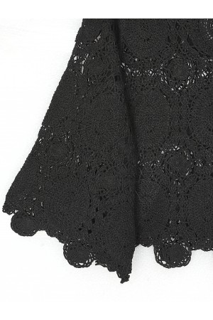 Yuvarlak Yaka İspanyol Kol Triko Bluz -Siyah