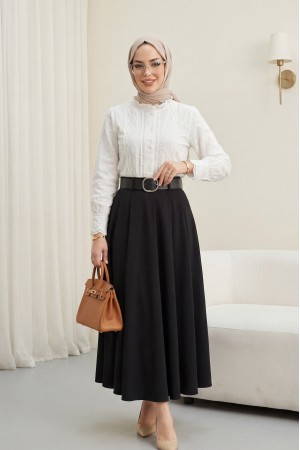 Brode İşlemeli Vintage Gömlek Bluz  -Beyaz