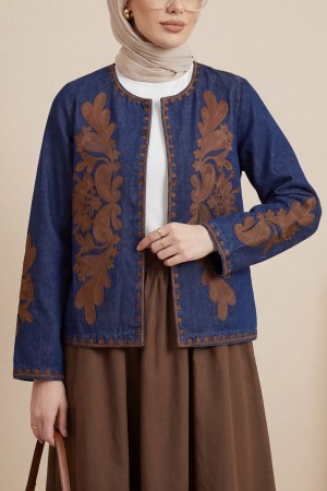 Önü Ve Kolları Nakış İşlemeli Kot Ceket -Laci