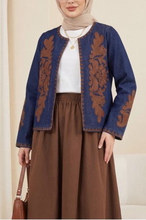 Önü Ve Kolları Nakış İşlemeli Kot Ceket -Laci