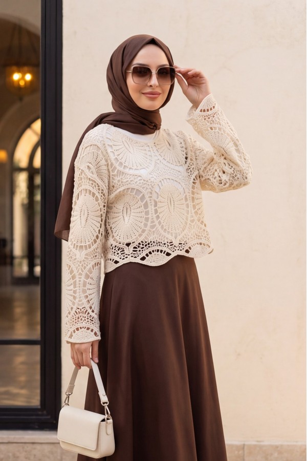 Lace Knit Blouse -Ecru
