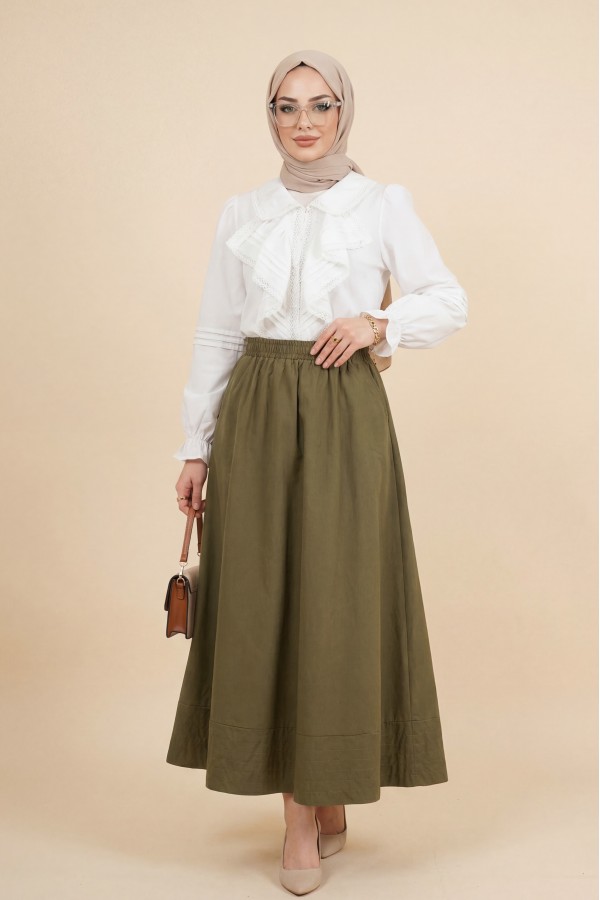 Front Frilly Scalloped Sleeve Elastic Blouse  -White