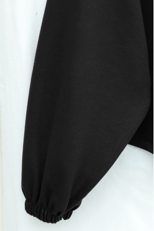 Yuvarlak Yaka Yarasa Kol Beli Lastikli Etekli Oyşo Takım -Siyah