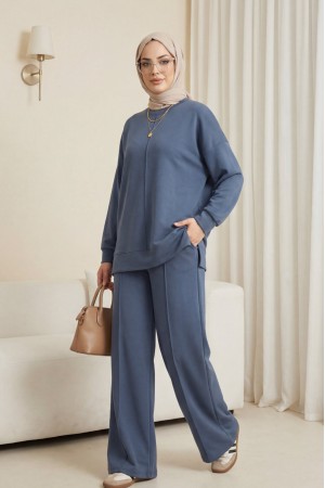 Round Neck Çimalı Oyşo Two-Piece Set -Oil color