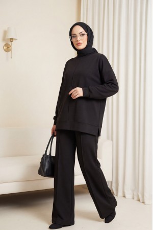 Yuvarlak Yaka Çimalı Oyşo İkili Takım -Siyah