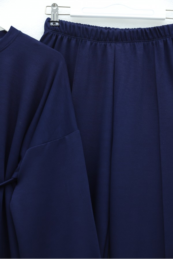 Yırtmaçlı Beli Bağcıklı Kolu Katlamalı Pantolonlu Oyşo Takım -Laci