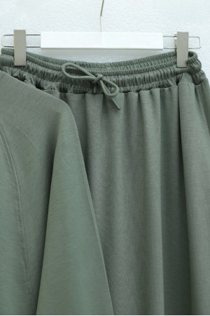 Yuvarlak Yaka Yarasa Kol Beli Lastikli Etekli Oyşo Takım  -Haki