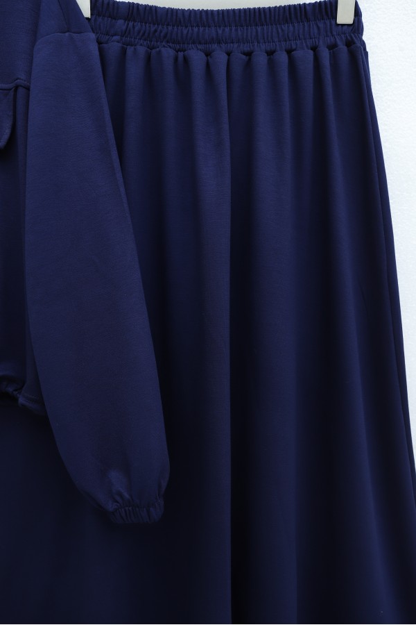 Oysho Set with Zipper, Elastic Waist, Shirt Collar, and Flap Pockets -Navy blue