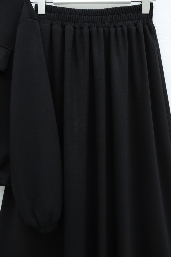 Oysho Set with Zipper, Elastic Waist, Shirt Collar, and Flap Pockets -Black