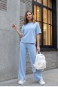 Crew Neck Short Sleeve Trousers with Pockets and Drawstring Waist Oysho Set -Baby Blue