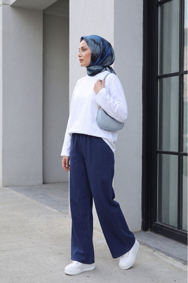 Crew Neck Long Sleeve Oversize Cotton Sweatshirt -White