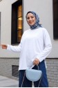 Crew Neck Long Sleeve Oversize Cotton Sweatshirt -White
