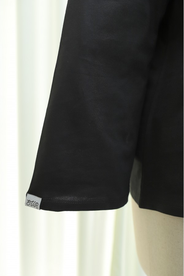 Bisiklet Yaka Uzun Kollu Oversize Penye Sweat -Siyah